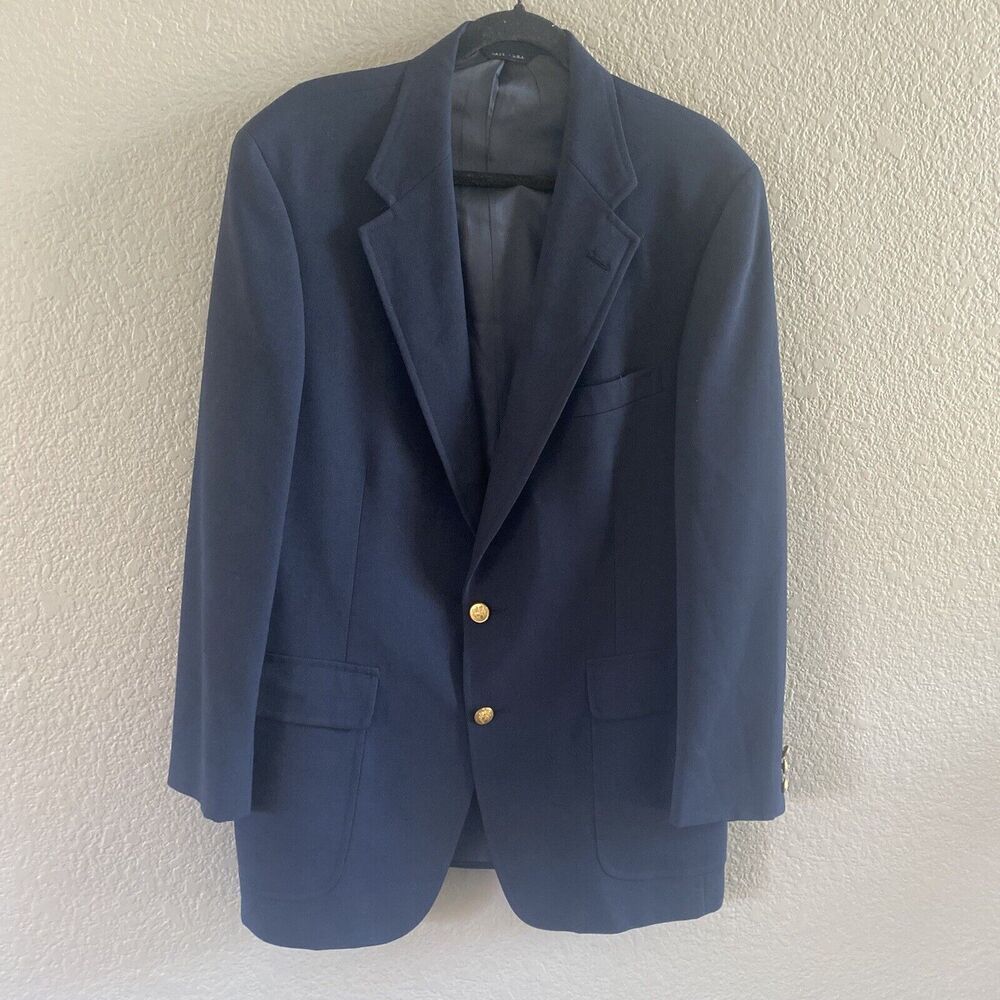 Chaps Ralph Lauren Sport Coat Mens 45 Blue Suit Blazer Jacket Gold Button USA